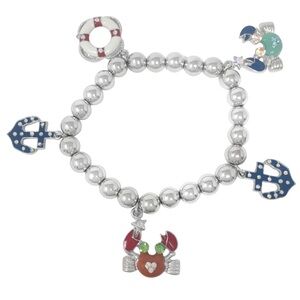 Crab and Anchor Beach Coastal Beaded Charm Stretch Bracelet